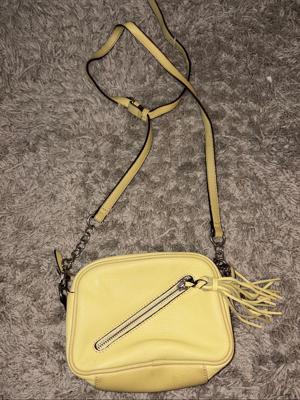 Yellow Leather Crossbody Bag with Tassel Accent